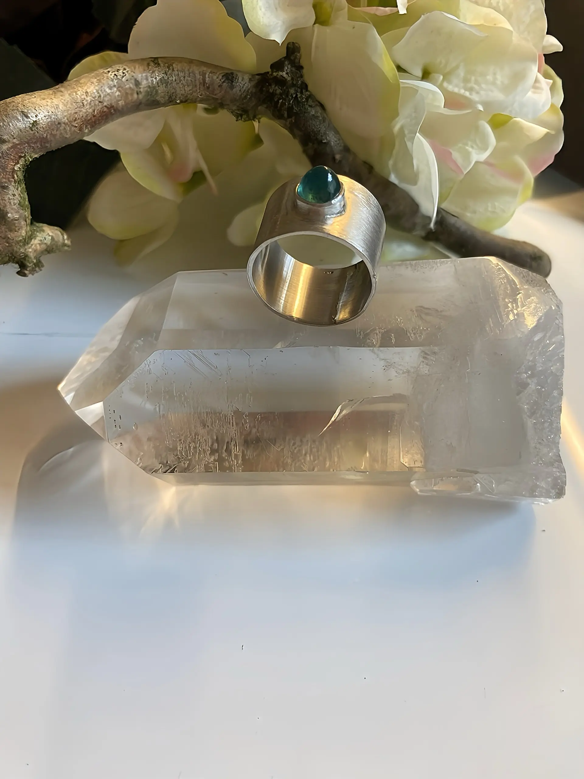 Breiter Silberring mit Turmalin Gr. 58