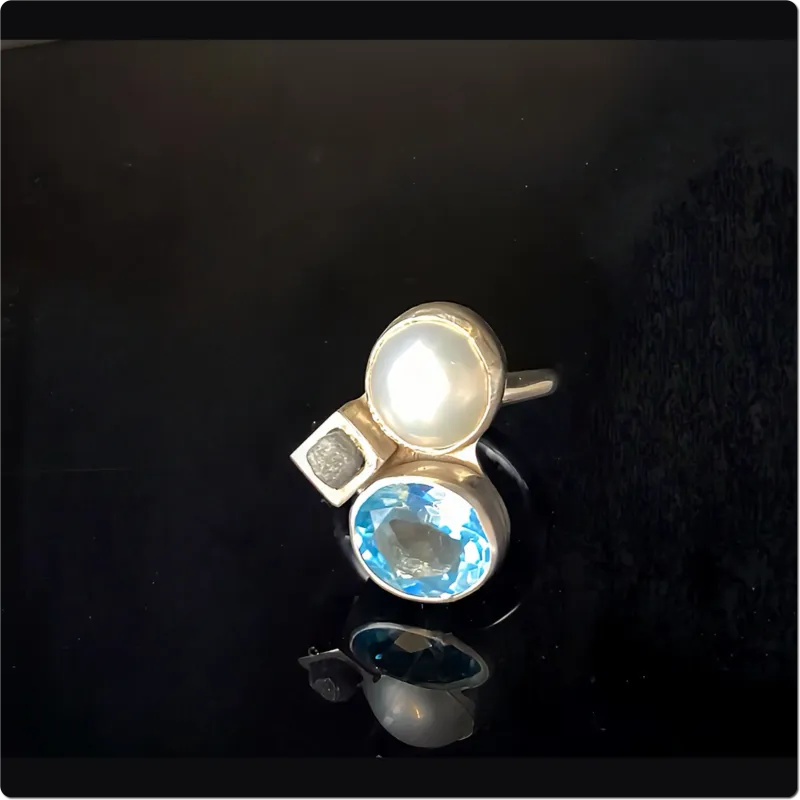 Topas, Mabeperle, Rohdiamant Ring Gr. 59